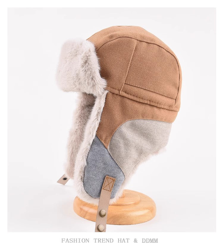 Warm Spliced Lei Feng Hat - Windproof Plush Ear Protection