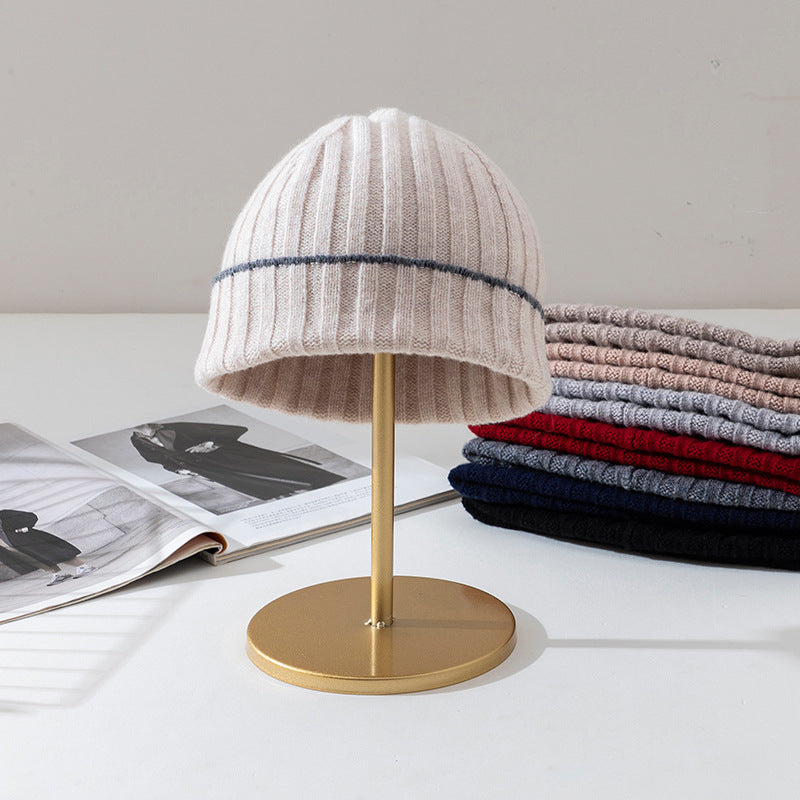 Pure Wool Knit Hat with Contrast Trim