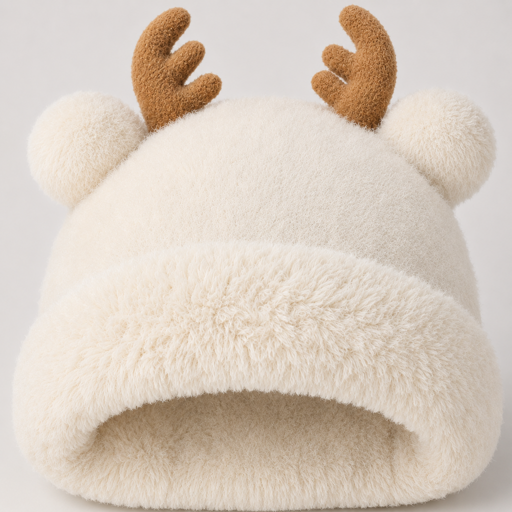 Reindeer Antler Plush Knit Beanie for Women