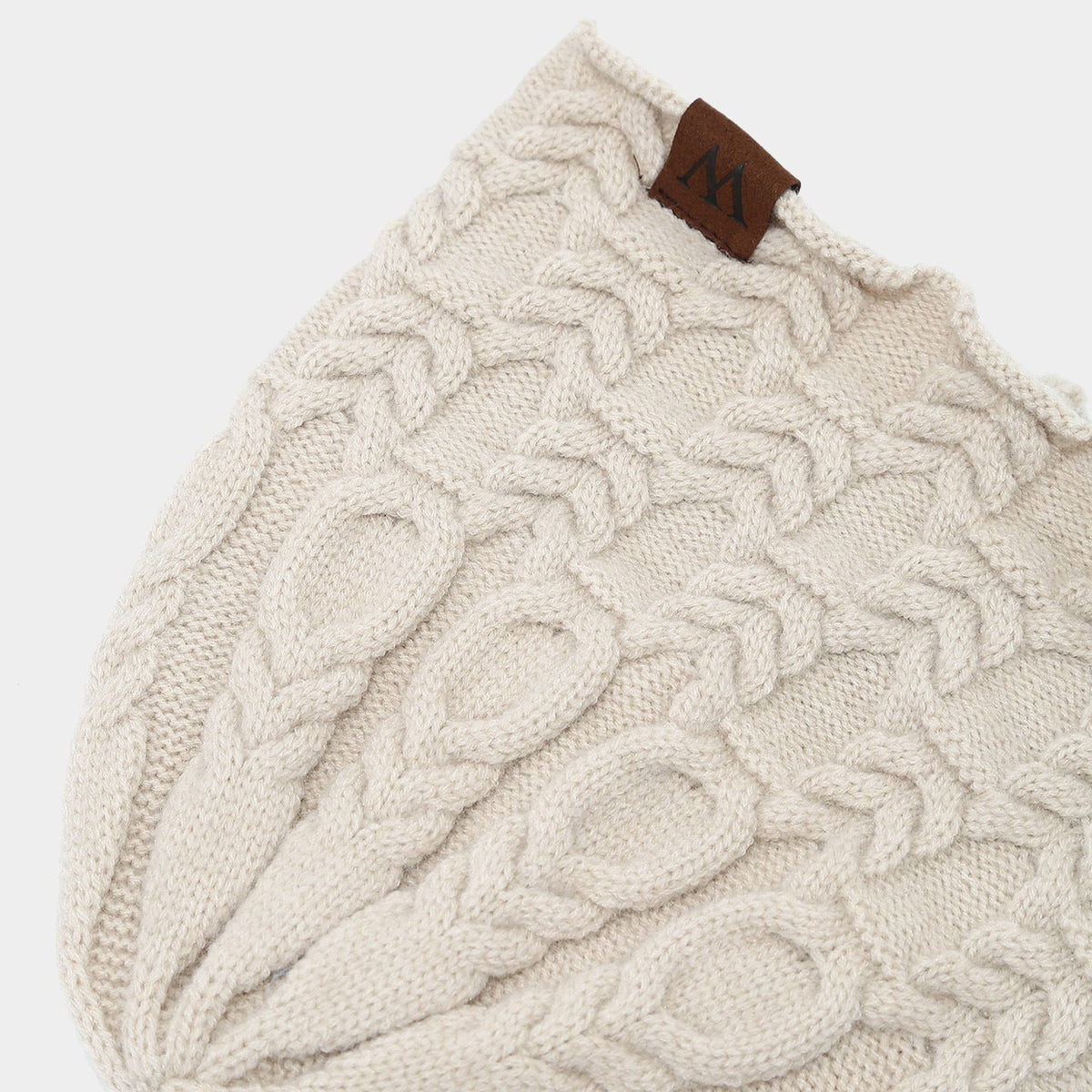 Retro Twist Knit Beanie with Leather Label