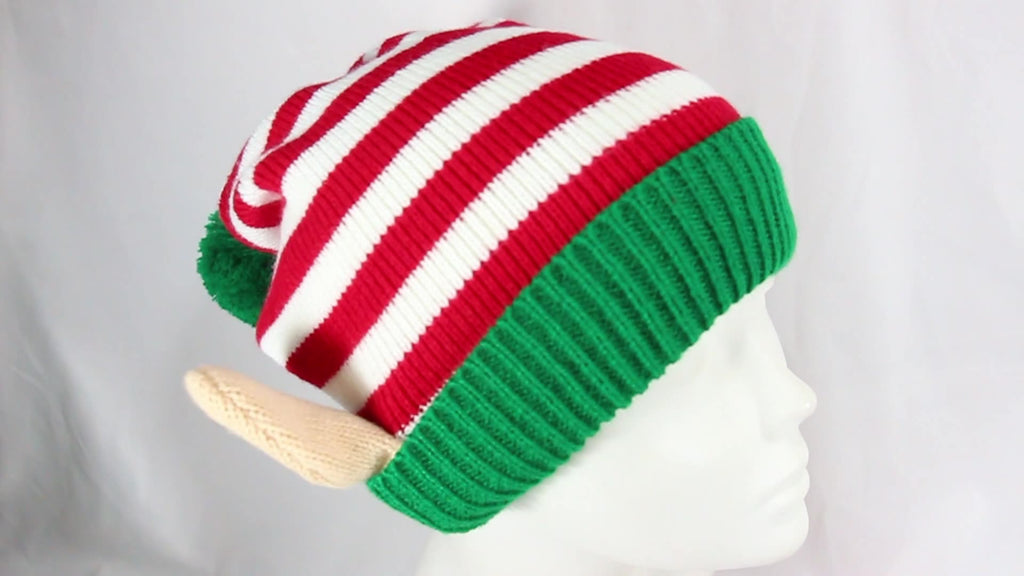 Cozy Striped Santa Hat with Ears & Pom-Pom