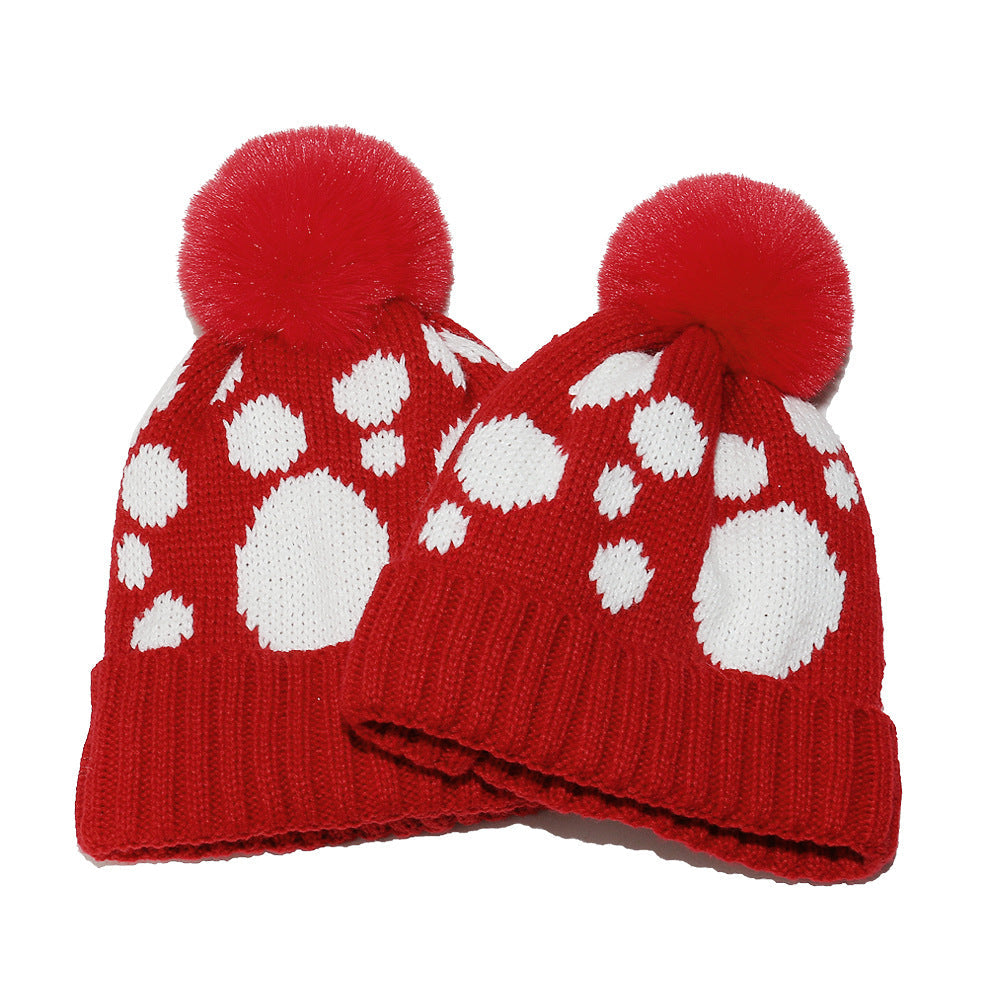 Festive Red Polka Dot Knit Hat