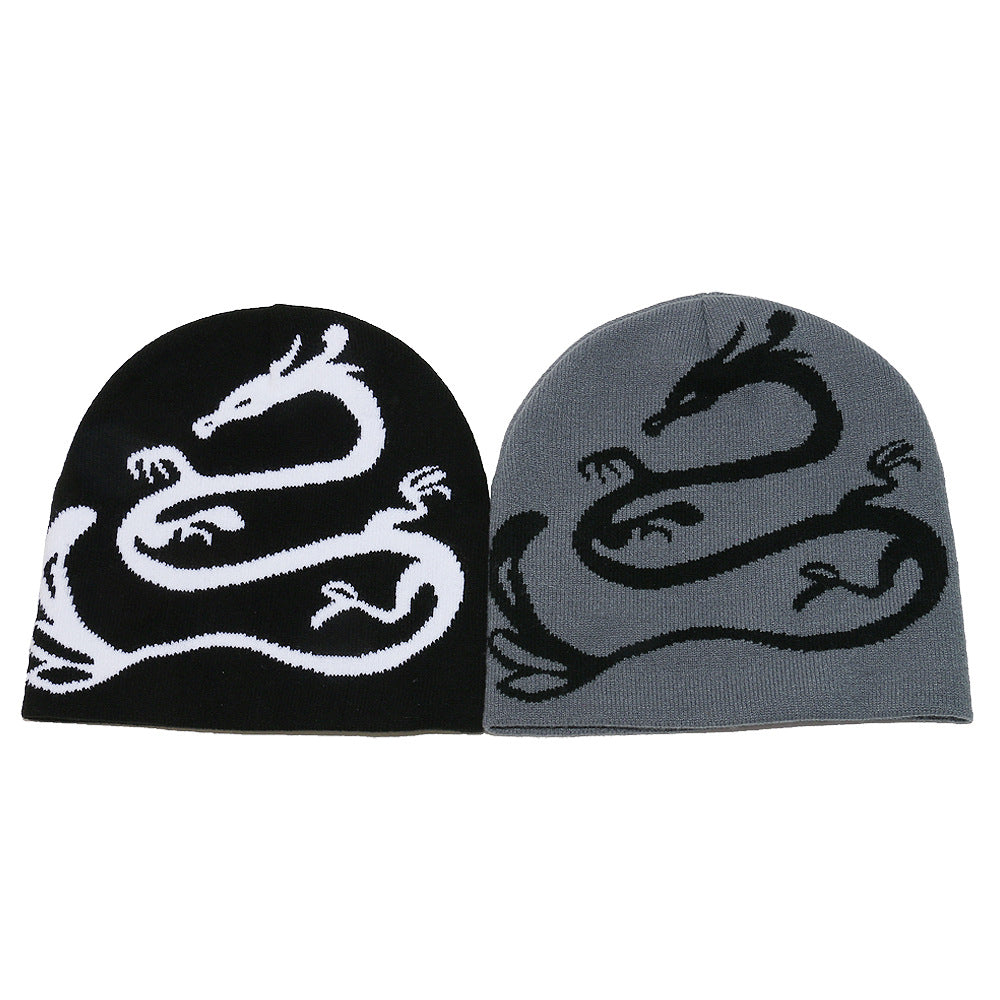 Men's Dragon Knit Beanie: Warm Wool Blend Winter Hat