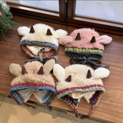 Cute Bear Ear Fleece-Lined Knit Hat for Winter