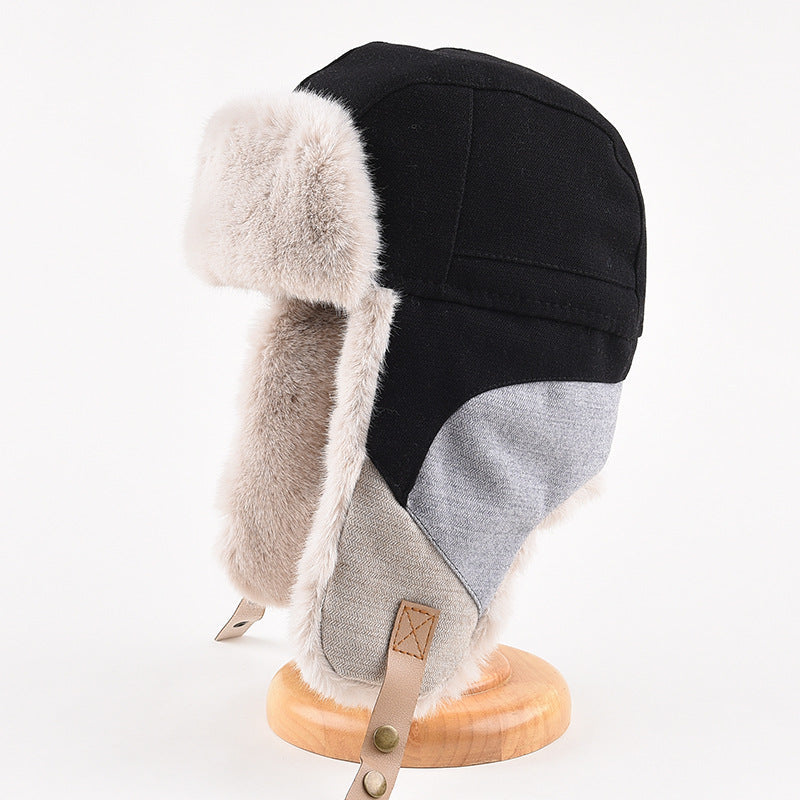 Warm Spliced Lei Feng Hat - Windproof Plush Ear Protection