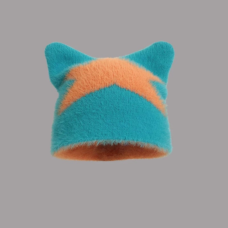 Cozy Star Cat Ear Beanie: Warm Wool Blend Hat for Autumn/Winter