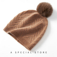 Cozy Cashmere Beanie with Genuine Fur Pom