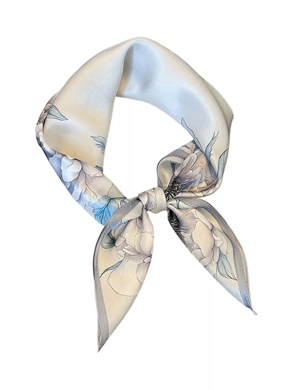 Light Gray Floral Print Silk Square Scarf