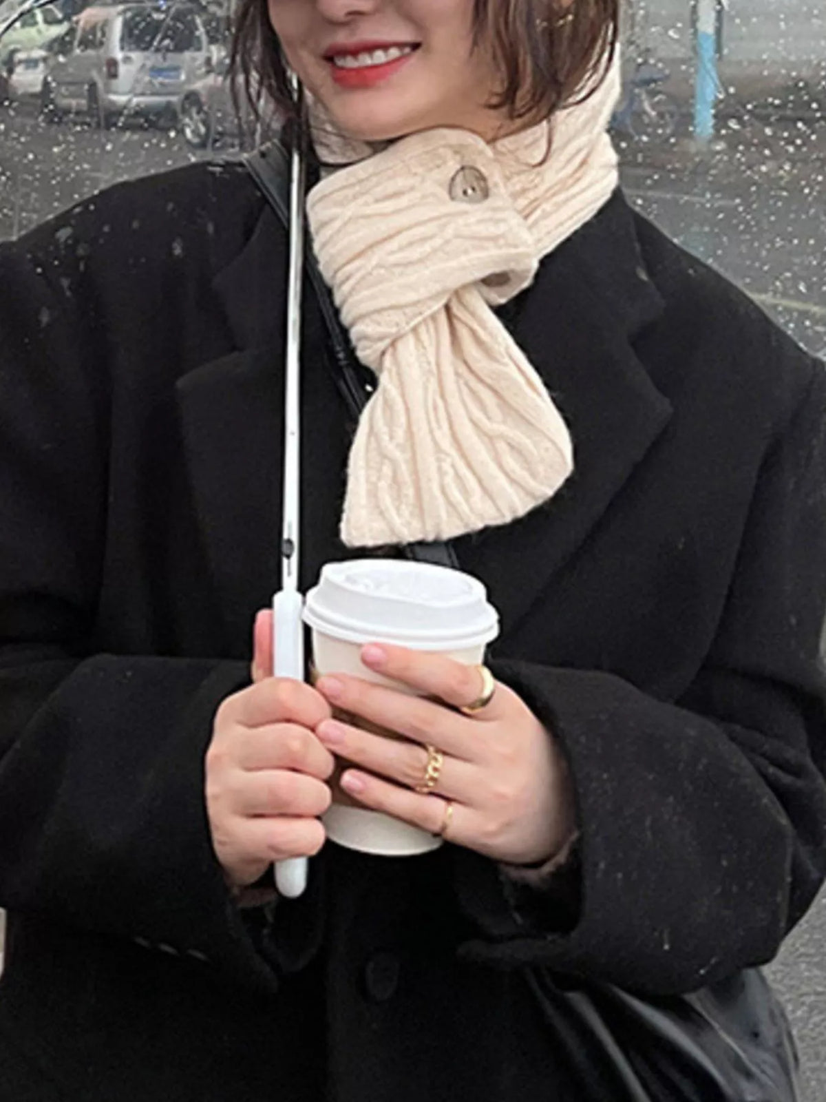 Button Accent Knitted Winter Scarf