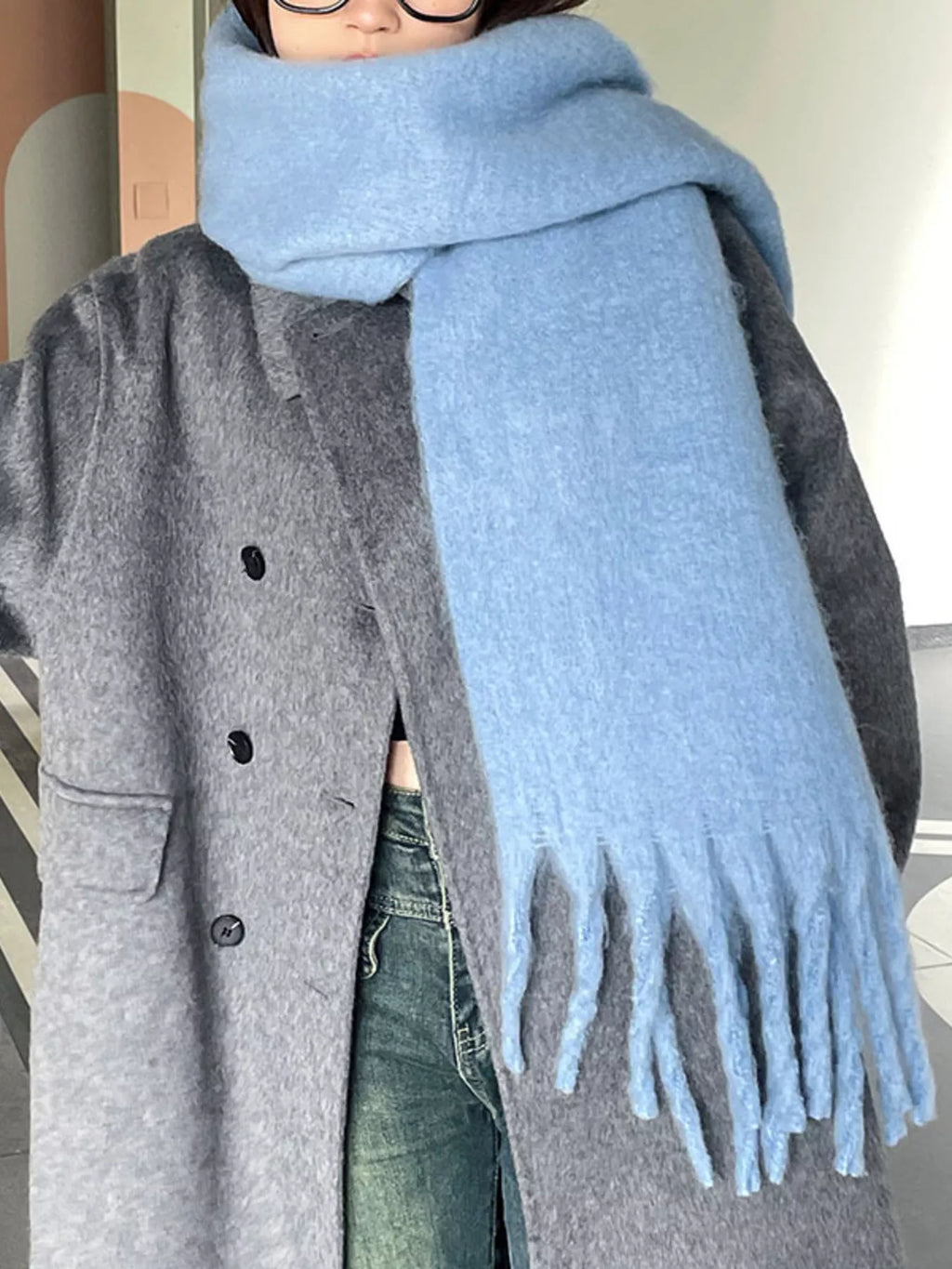 Solid Color Chunky Brushed Fringe Scarf