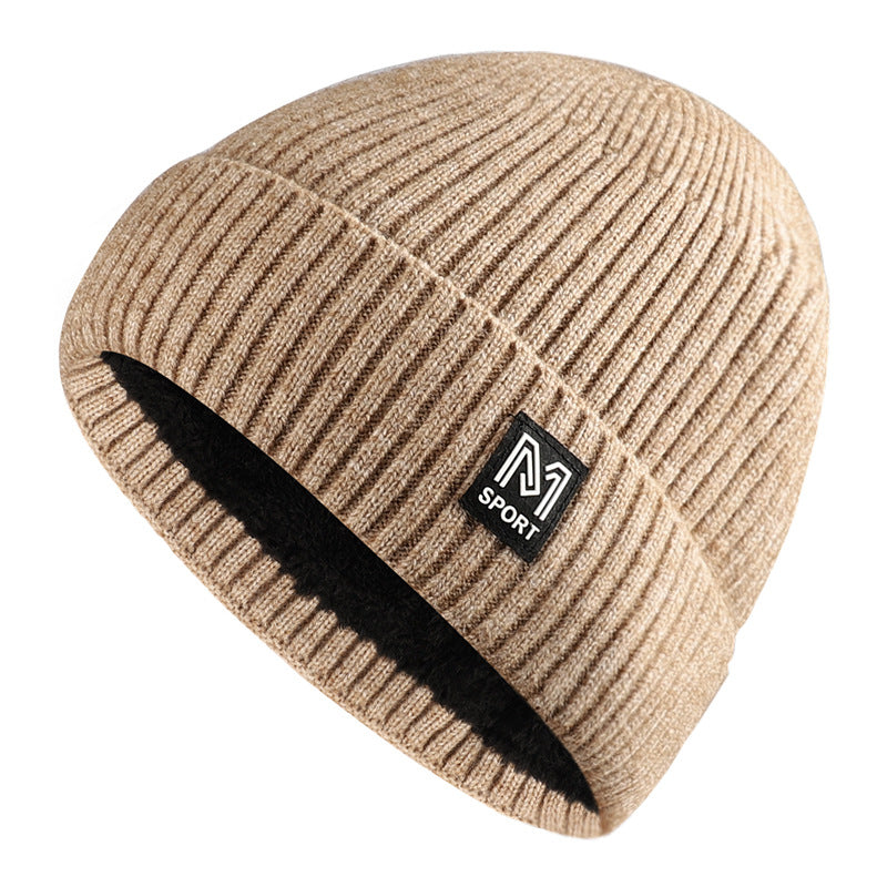 Pandaize Men's M Letter Plus Velvet Knitted Winter Cap – Stylish & Warm!