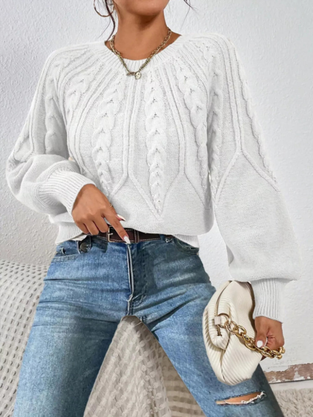 Cable Knit Ribbed Long Sleeve Sweater