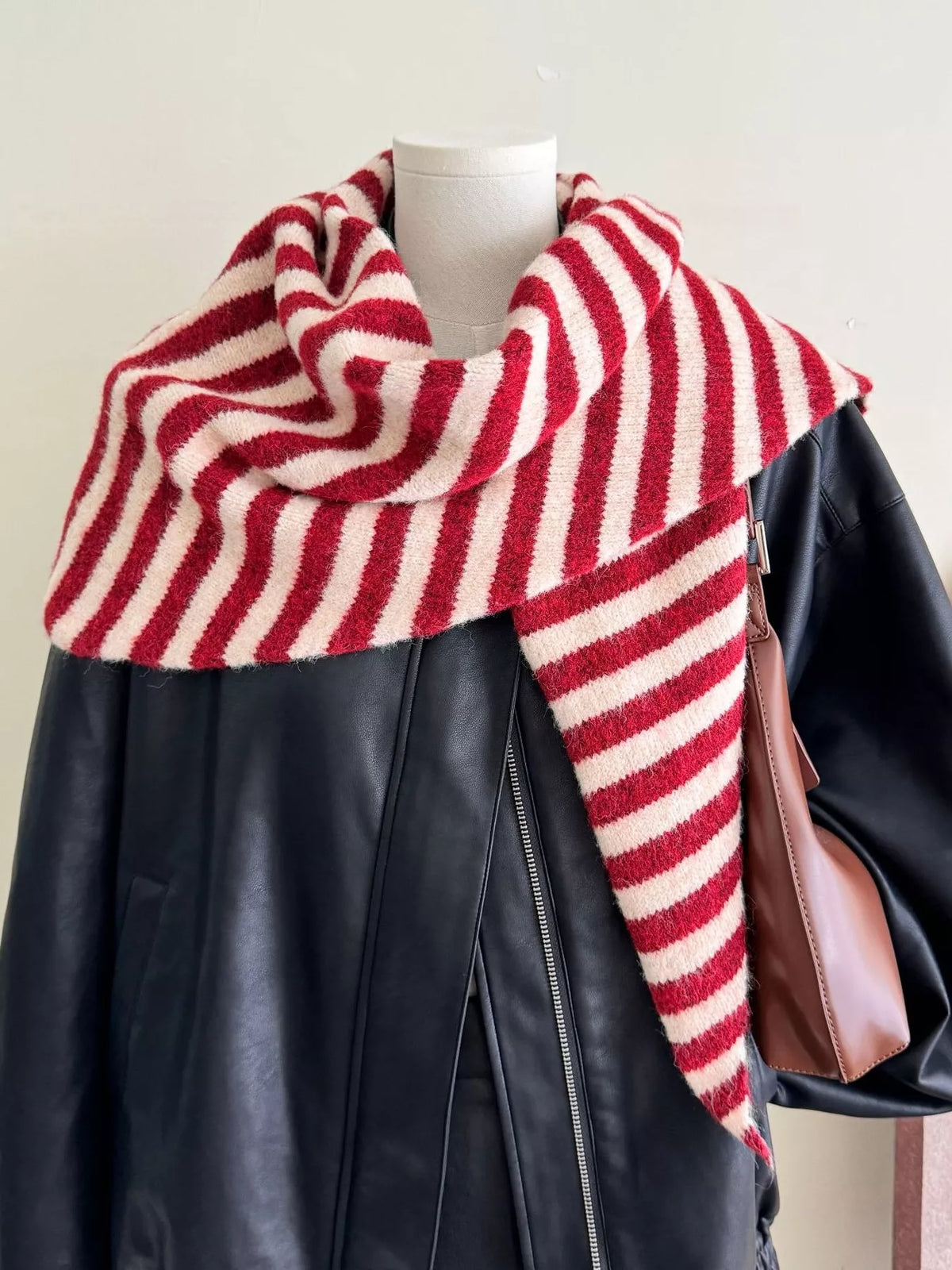 Diagonal Striped Knitted Winter Scarf