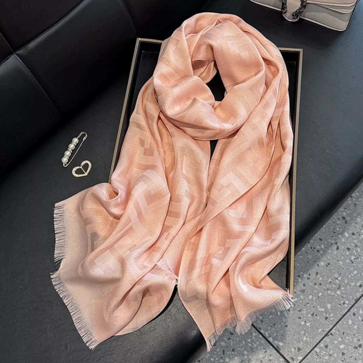 Raw Hem Lightweight Tonal Check Scarf