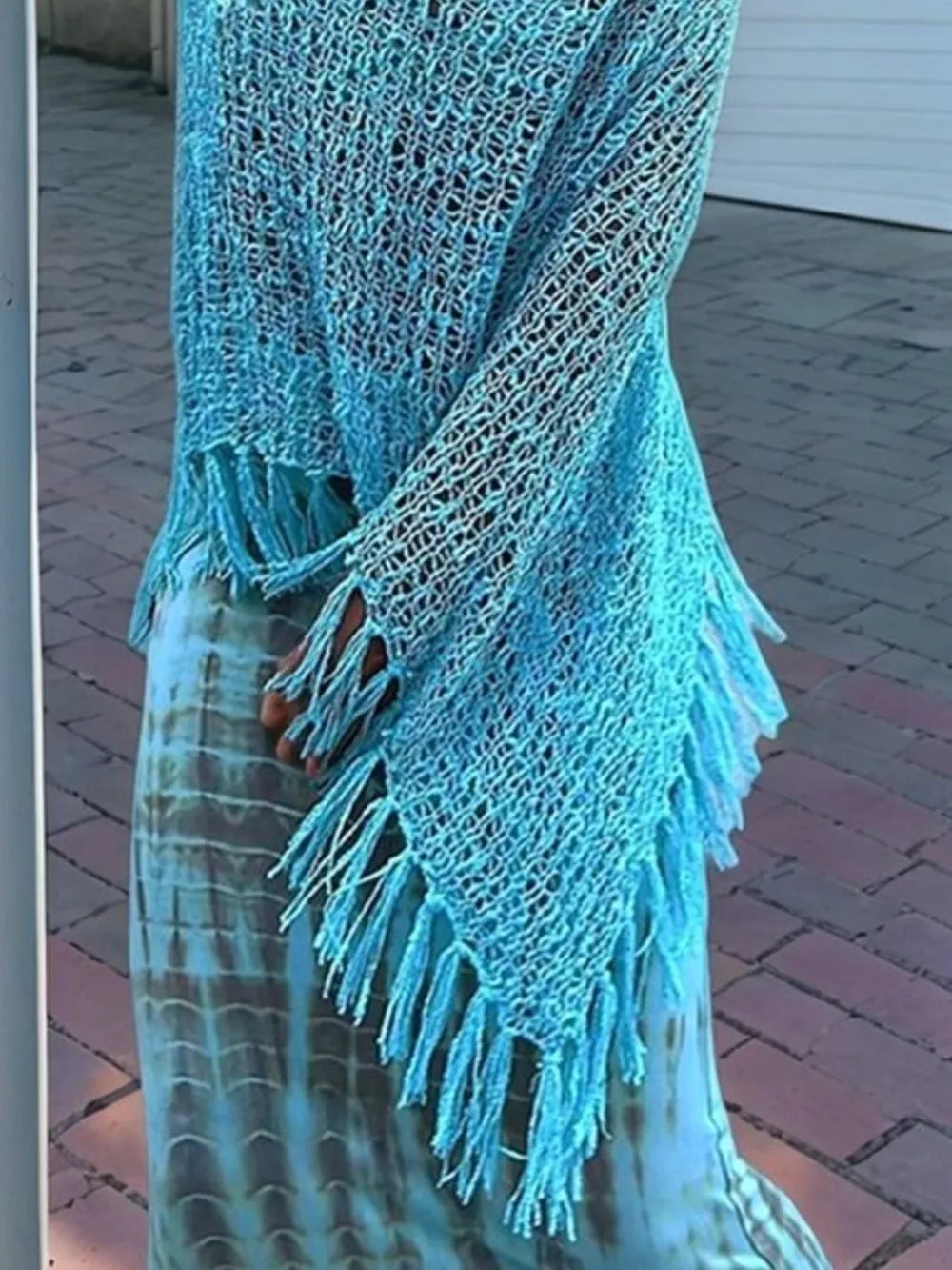 Tassel Boat Neck Knit Shawl