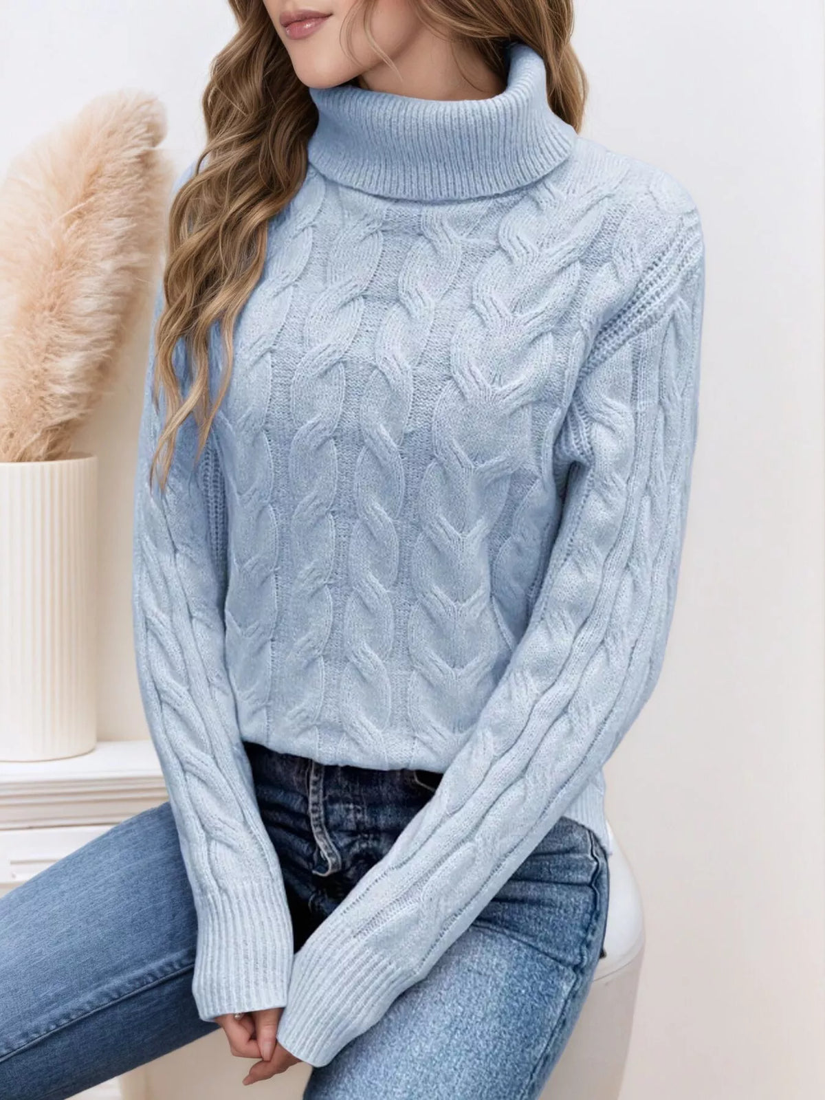 Chunky Cable Knit Turtleneck Sweater