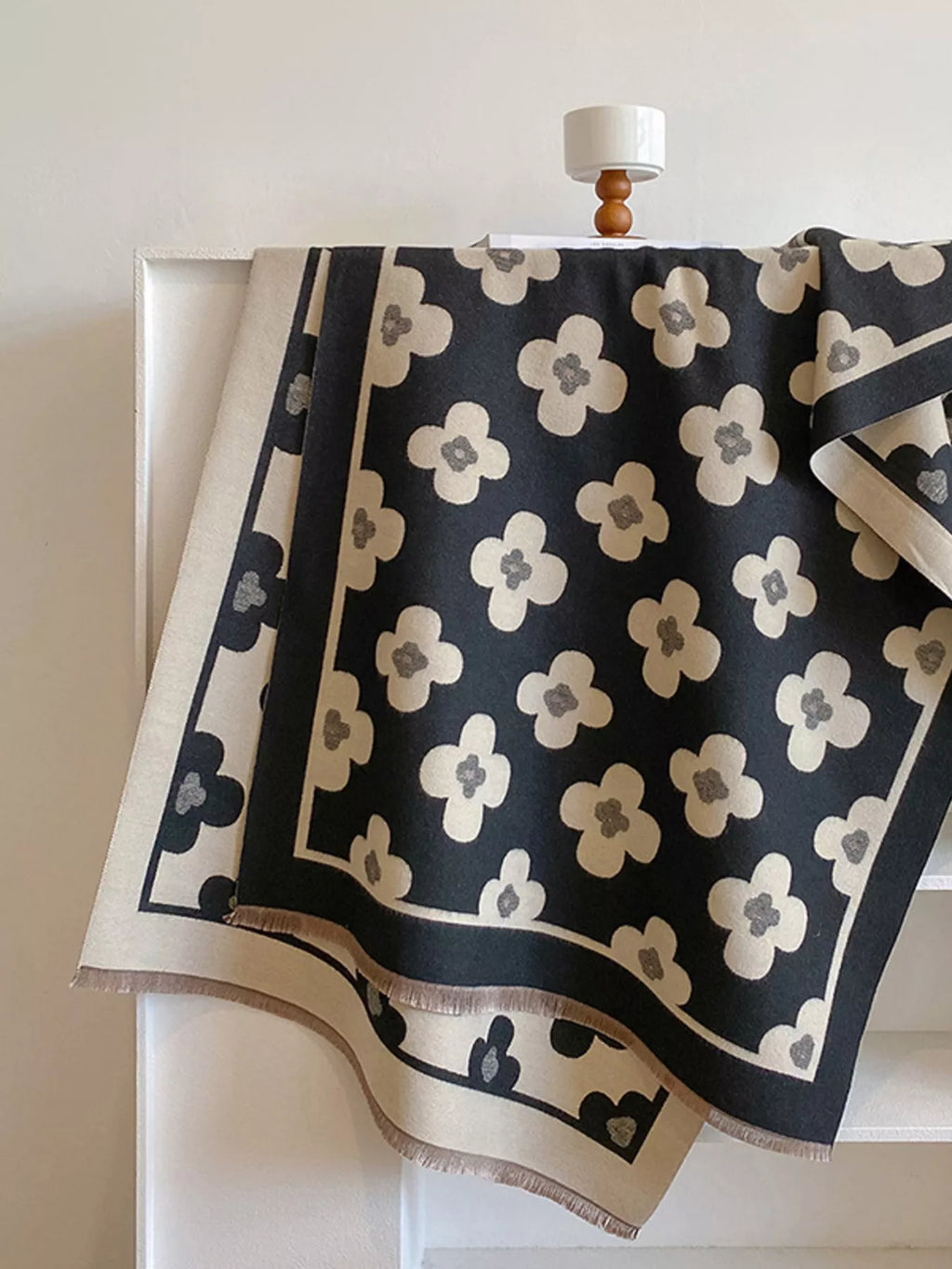 Floral Print Raw Hem Scarf