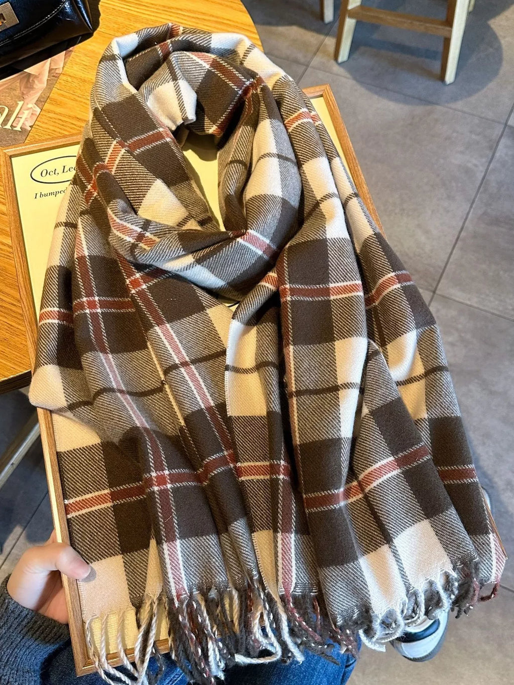 Classic Wide Blanket Plaid Fringe Scarf