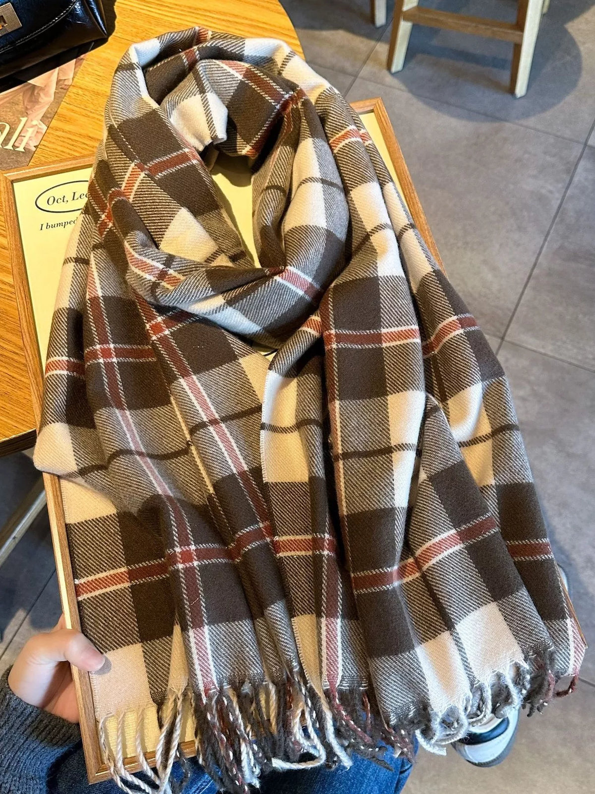 Classic Wide Blanket Plaid Fringe Scarf