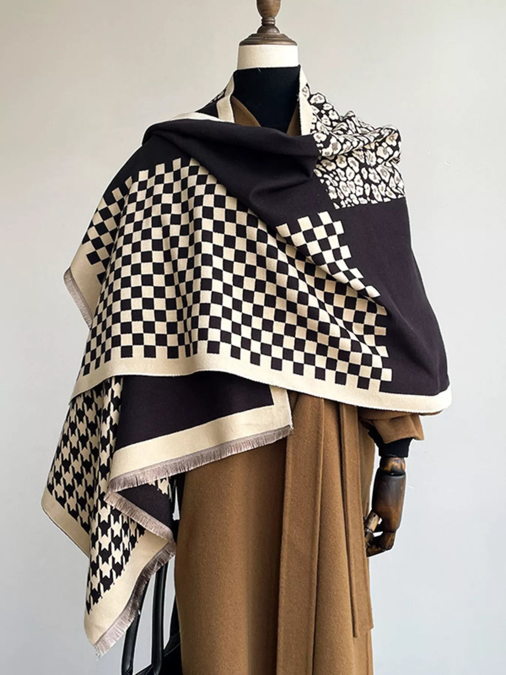 Checkered Raw Hem Scarf