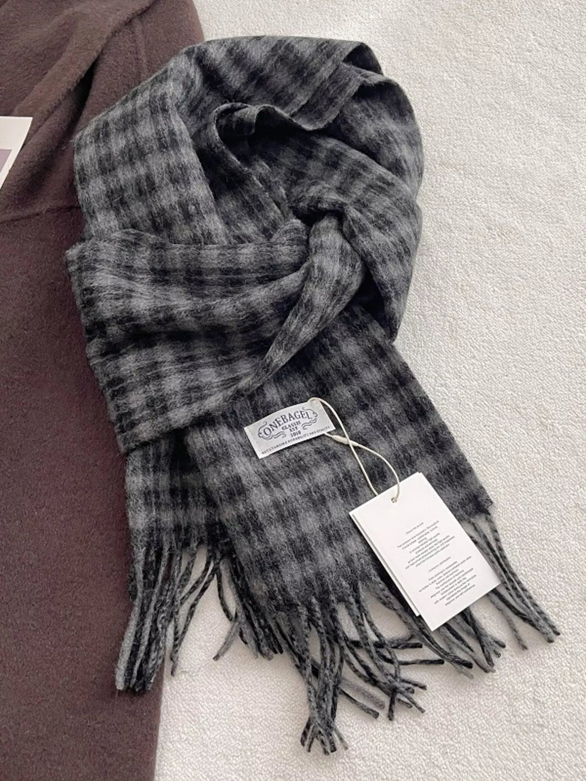 Classic Plaid Fringe Wool Scarf
