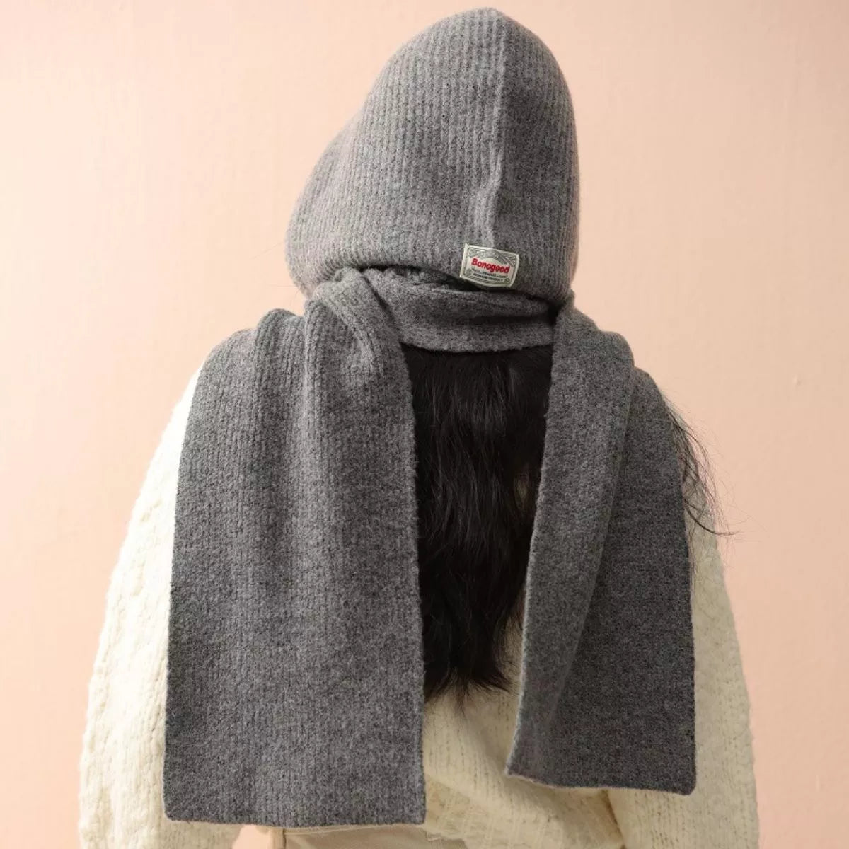 Cozy Knit Tie Hooded Scarf