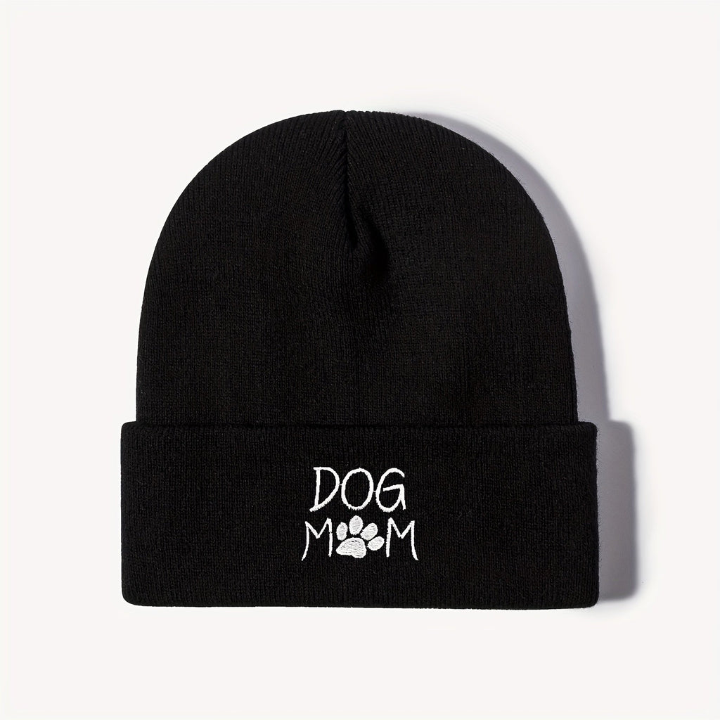 Pandaize Dog Mom Embroidery Beanie - Casual Knit Hat for Autumn & Winter