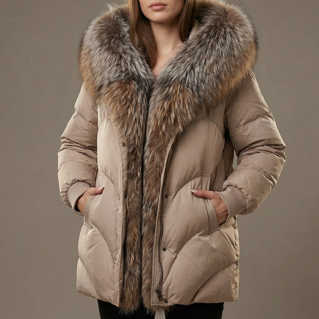 Warm Women's Down Jacket with Faux Fur Hood