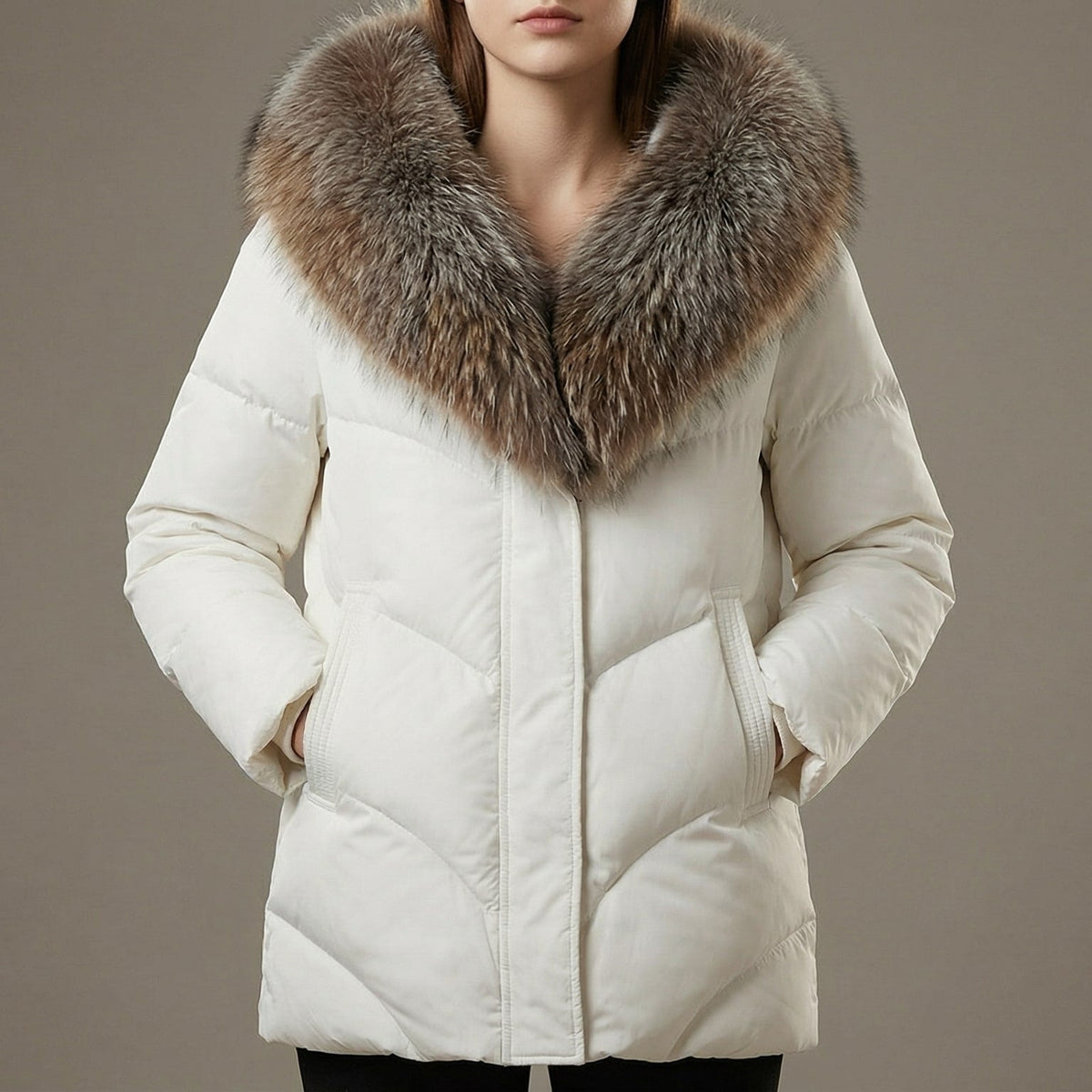Warm Women's Down Jacket with Faux Fur Hood