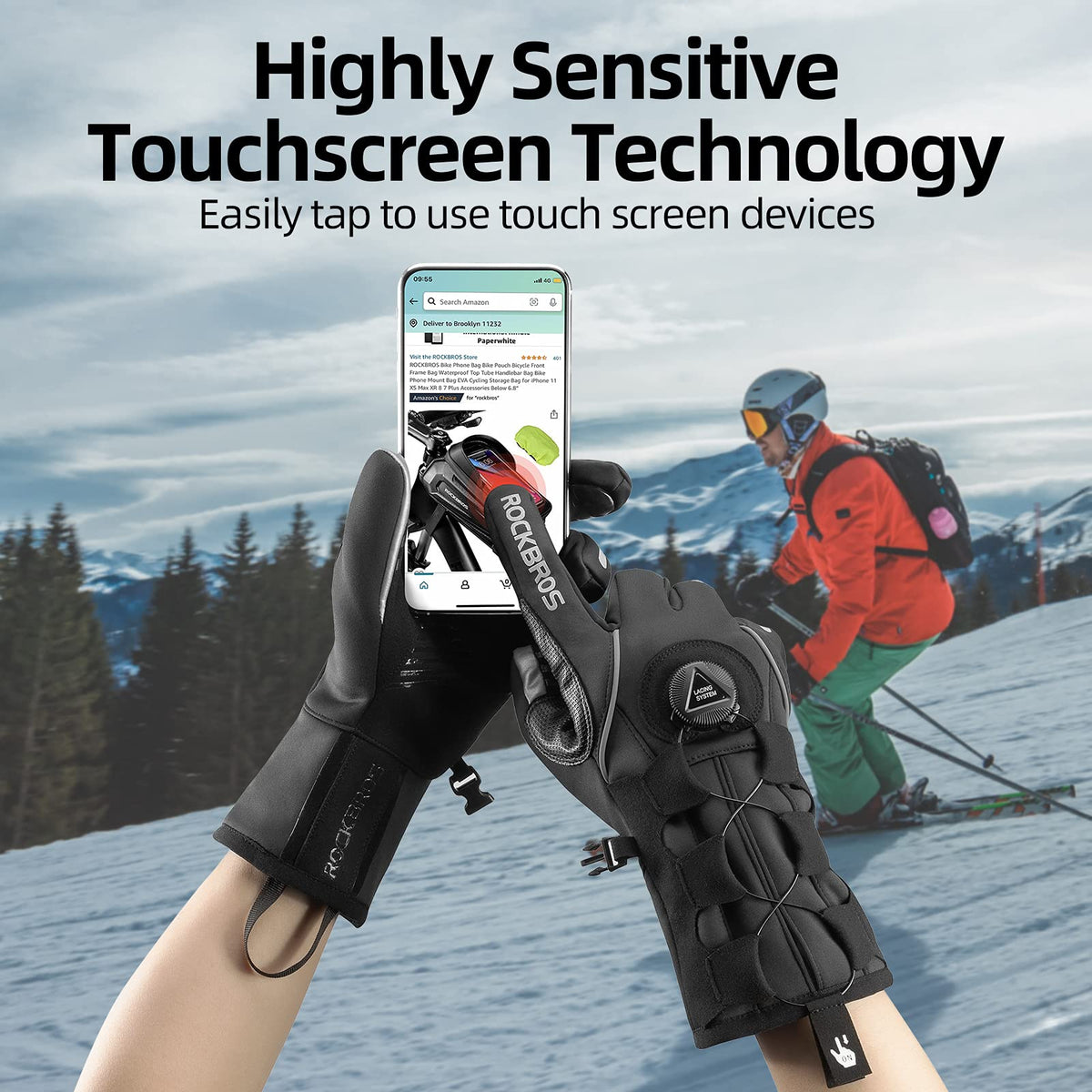 ROCKBROS Winter Gloves for Men Full Finger Touchscreen Cycling Gloves for Hiking Motorcycle