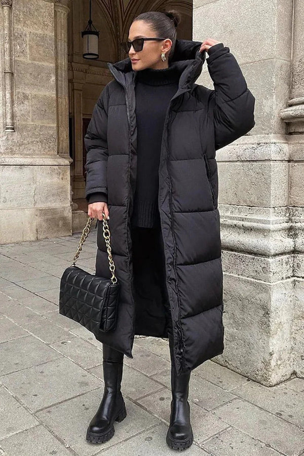 Warm Women's Parka Coat with Hood and Full Zip