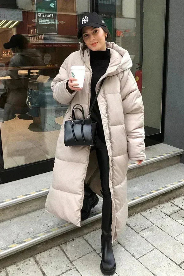 Warm Women's Parka Coat with Hood and Full Zip