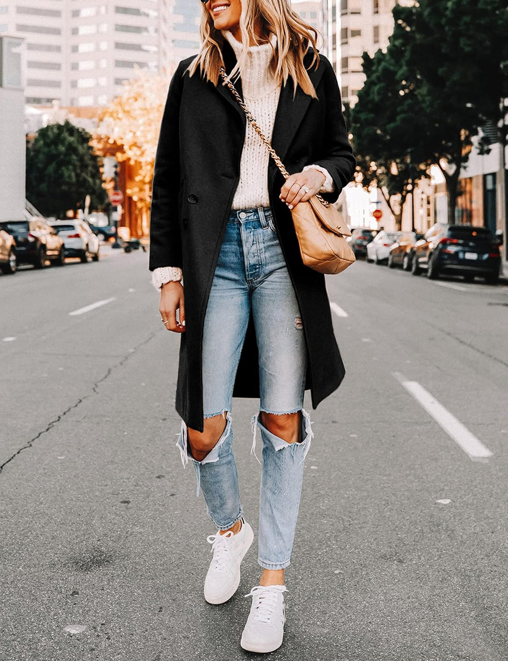 Women's Warm Woolen Coat with Classic Collar - Sofia