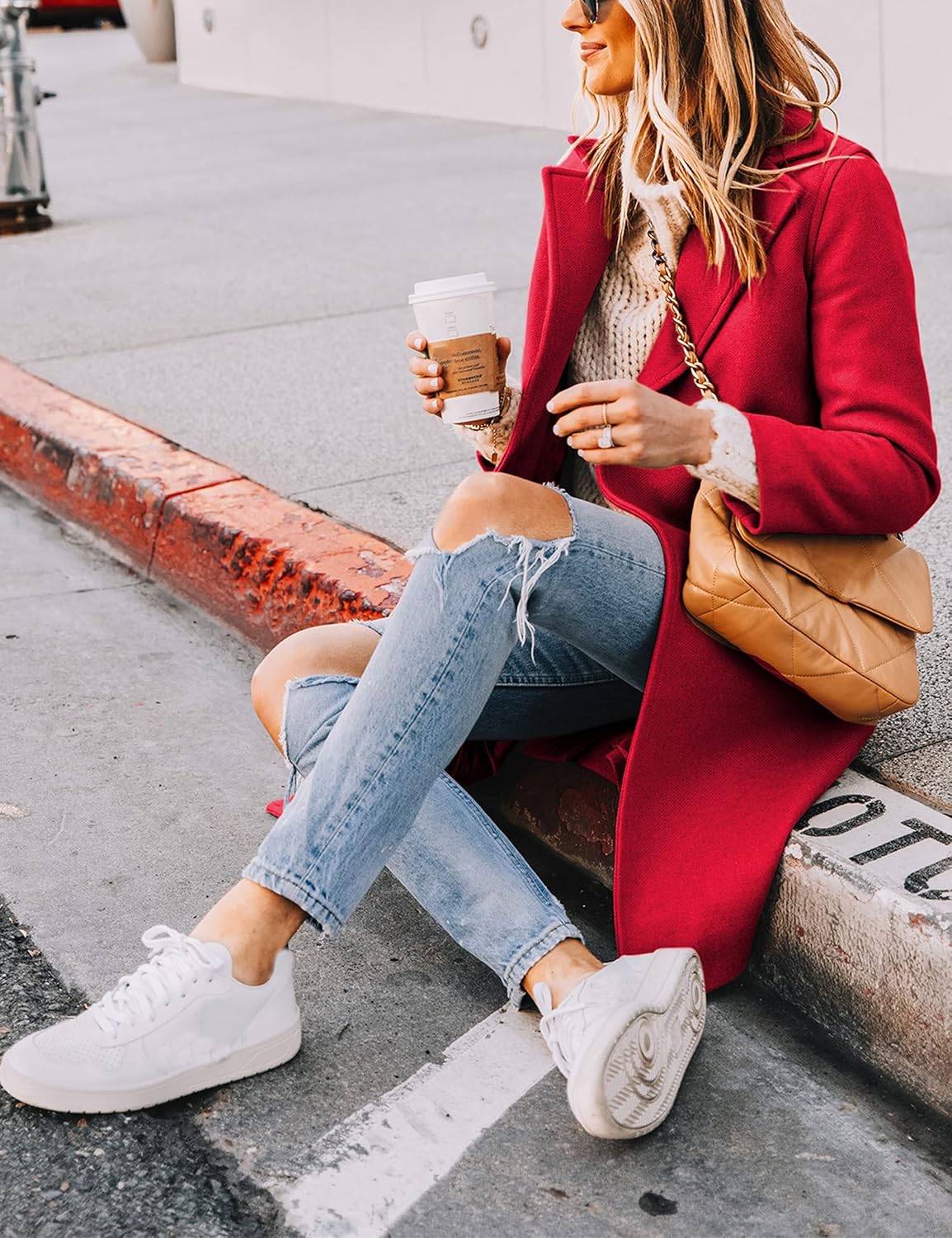 Women's Warm Woolen Coat with Classic Collar - Sofia