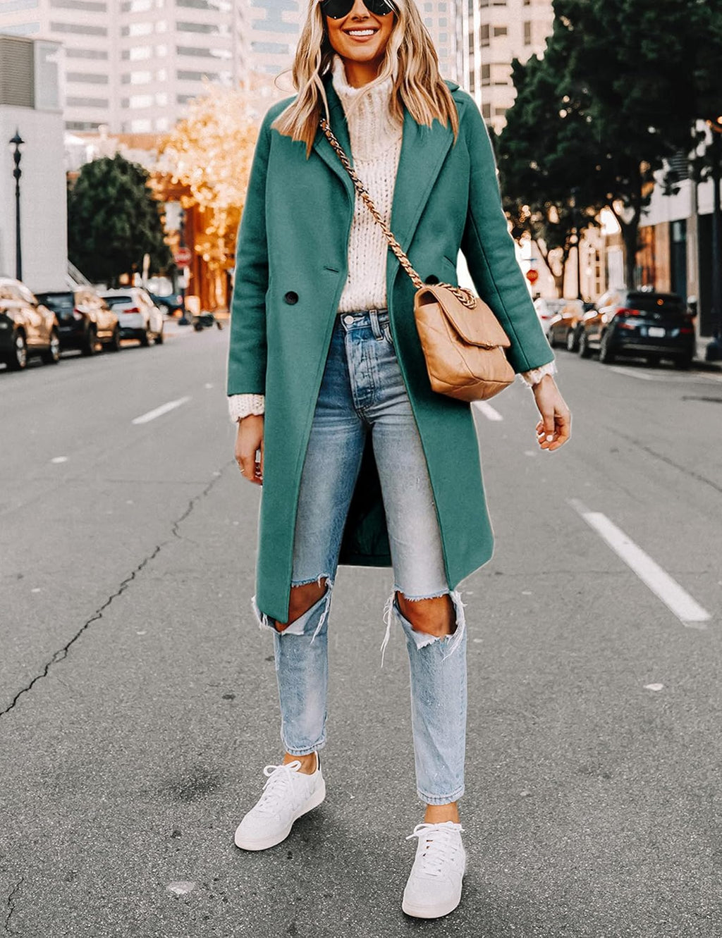 Women's Warm Woolen Coat with Classic Collar - Sofia