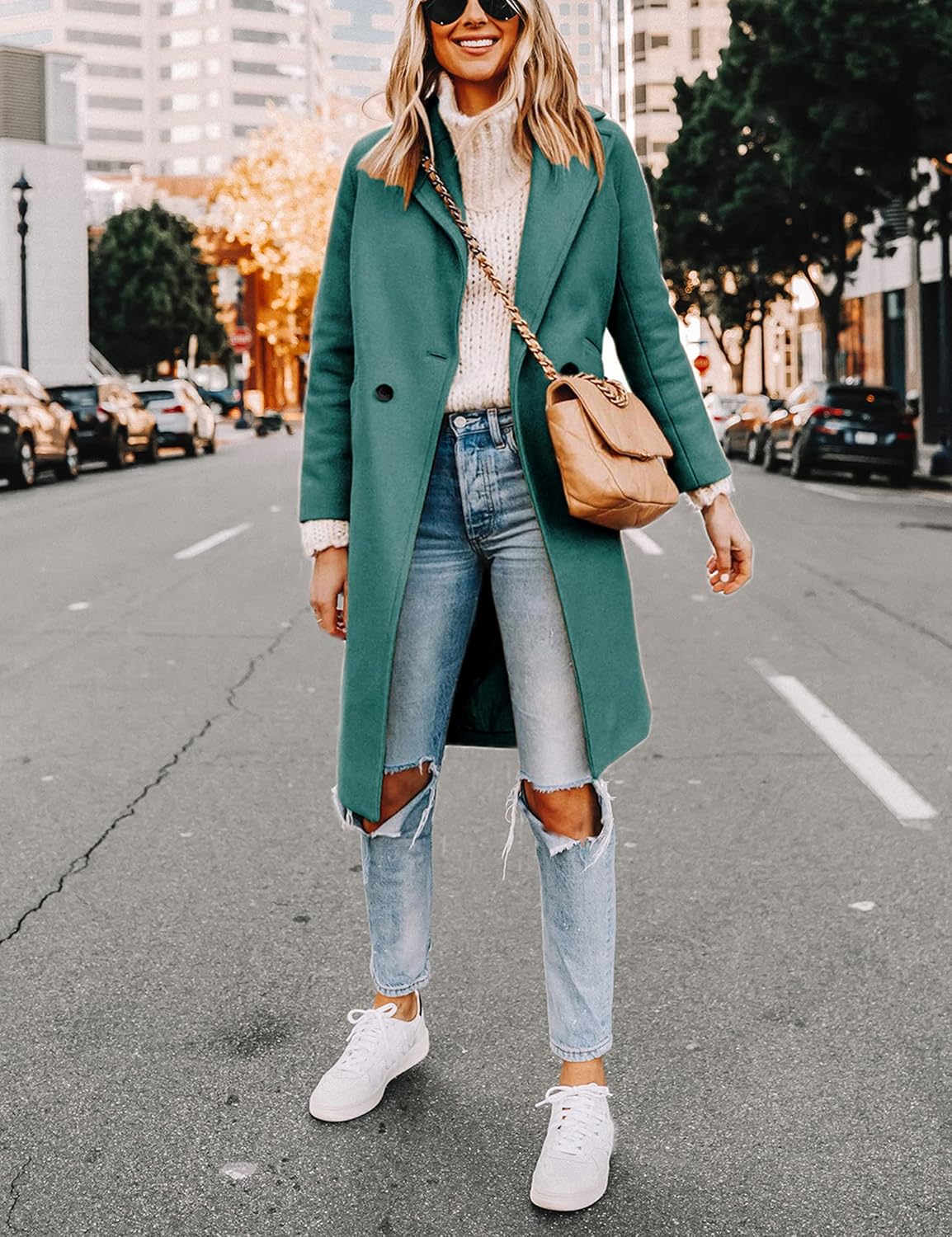 Women's Warm Woolen Coat with Classic Collar - Sofia