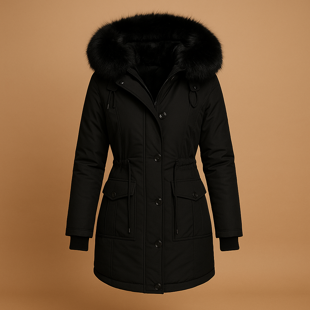 Long winter coat with hood for women | Amelia