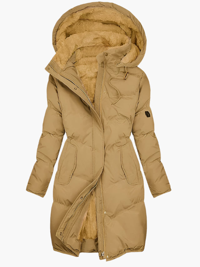 Warm Women's Parka Coat with Faux Fur Hood