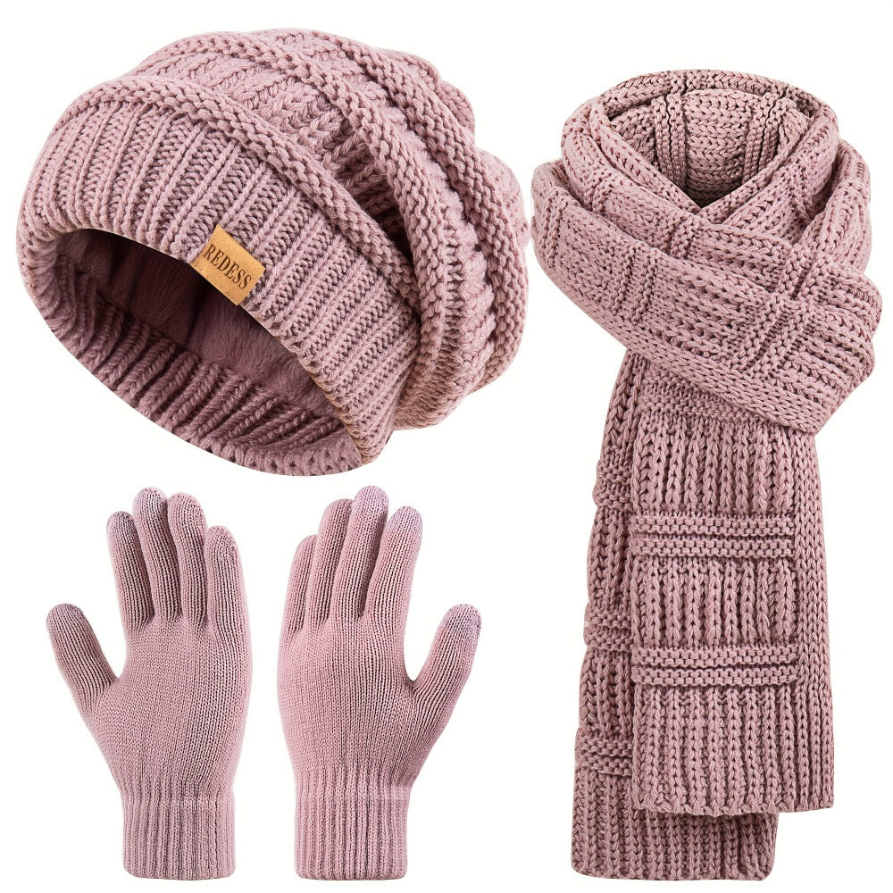 Scarf for Women – Winter Set 3-in-1 Women Hat Long Scarf Touchscreen Gloves Soft Warm Cold Weather Accessories