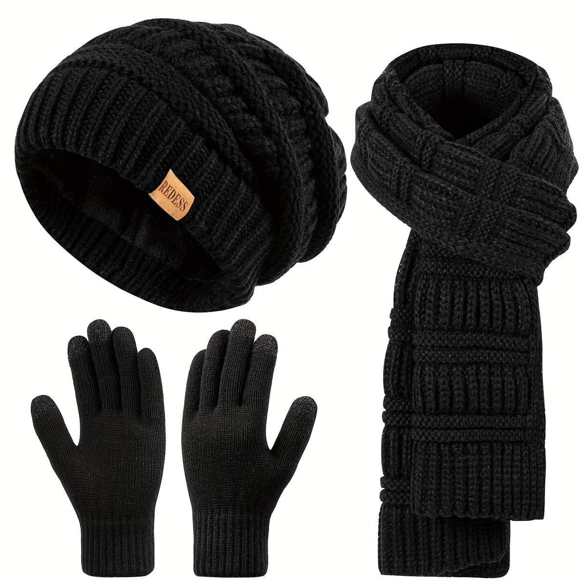 Scarf for Women – Winter Set 3-in-1 Women Hat Long Scarf Touchscreen Gloves Soft Warm Cold Weather Accessories
