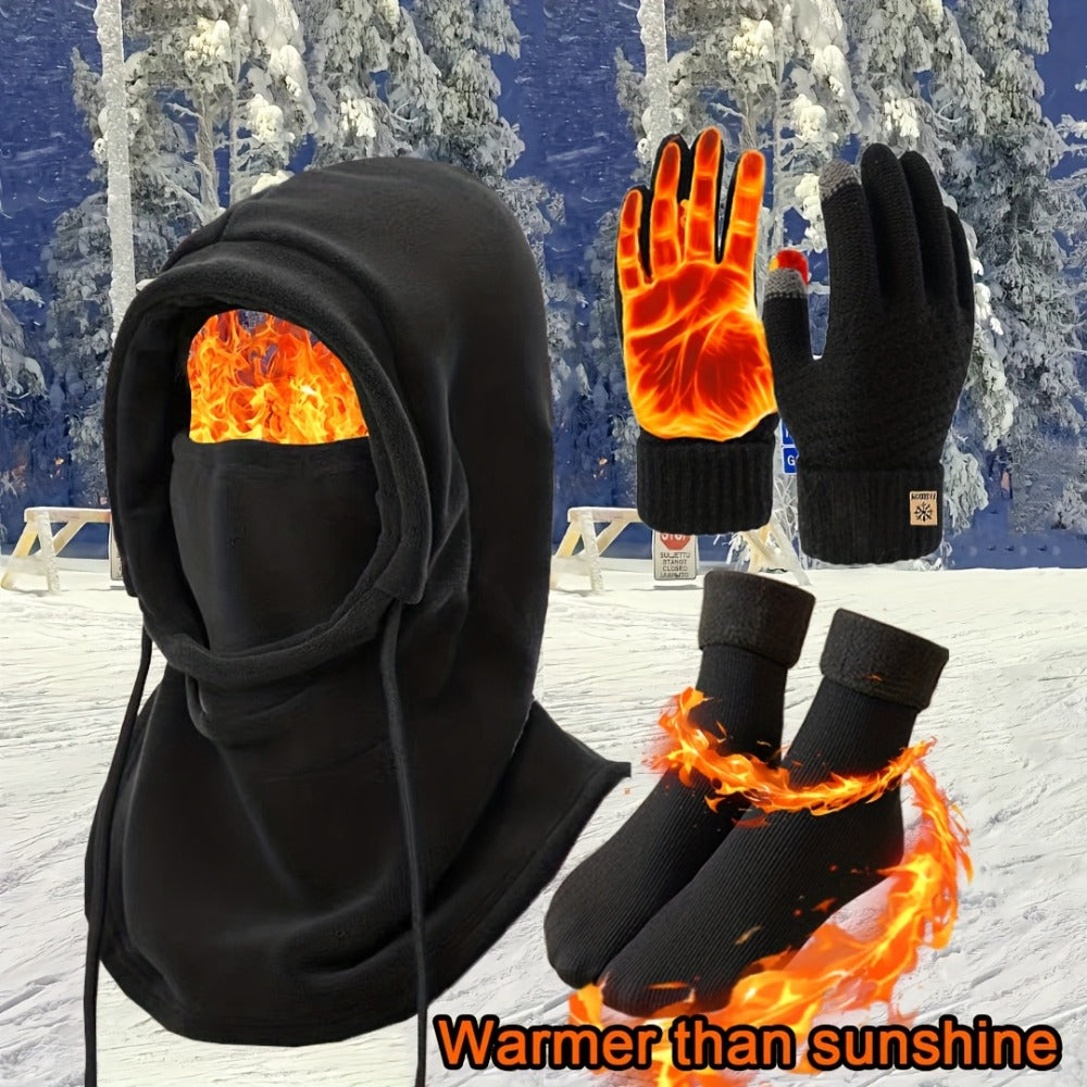 Winter Accessories Set – Men's Winter Hat & Gloves Set Warm Beanie Head Cover Neck Scarf Cold Weather