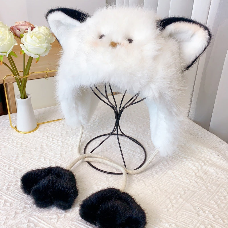 Women's Cat Plush Fisherman Hat, Winter Outdoor Warm Fleece-Lined Cartoon Cap