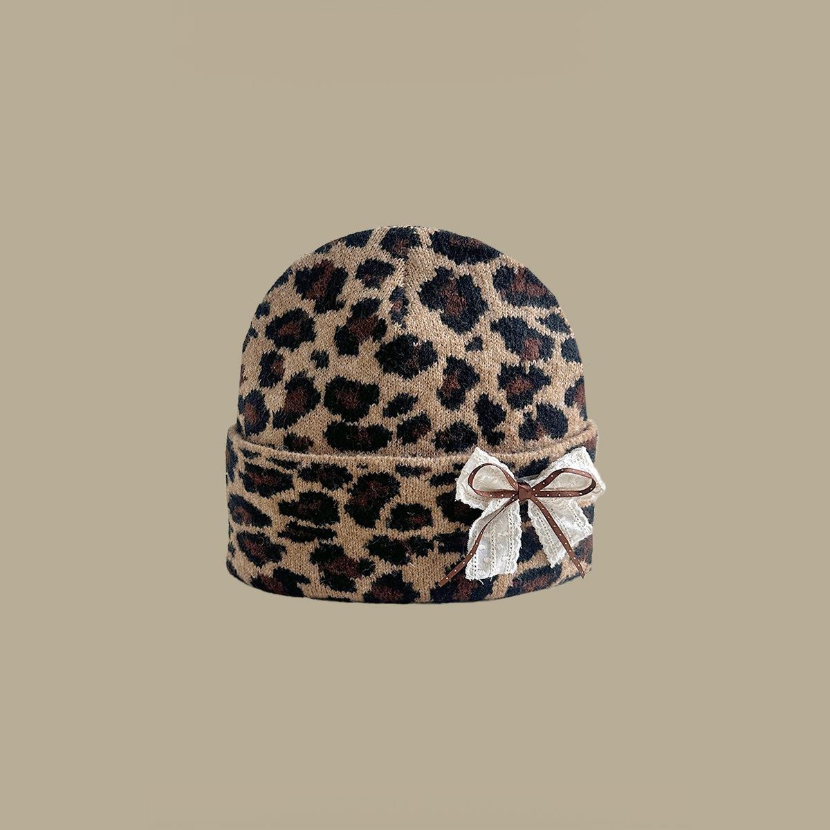 Women's Leopard Print Beanie with Ear Flaps