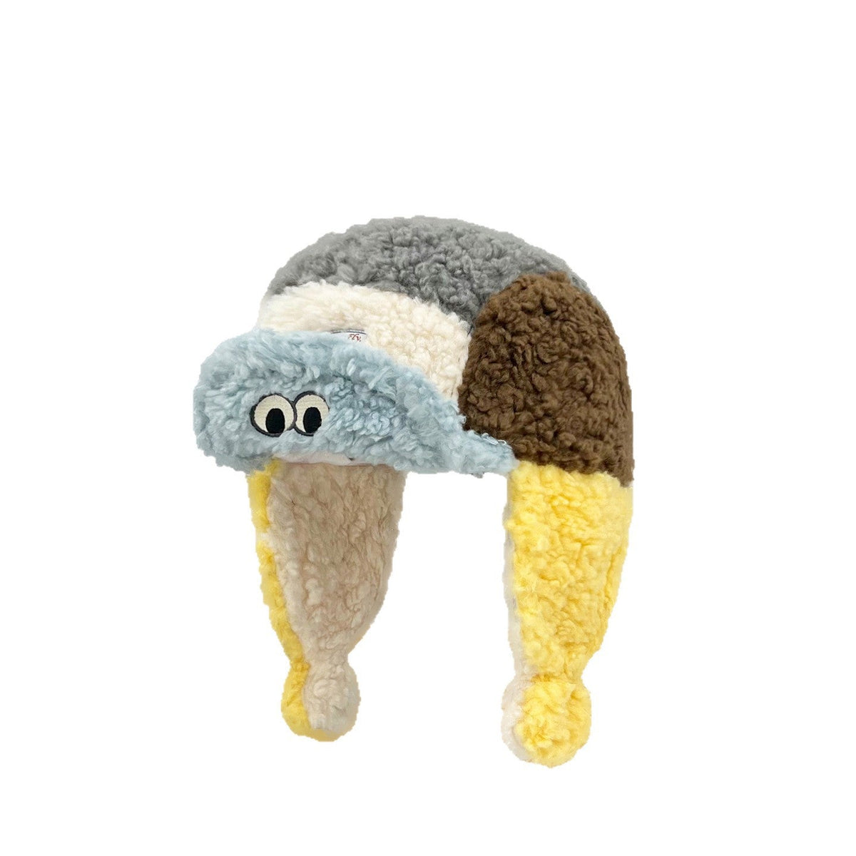 Women's Cute Puff Frog Sherpa Ear-flap Hat, Korean Dopamine Color-Block Design, Winter Warm Versatile Headwear